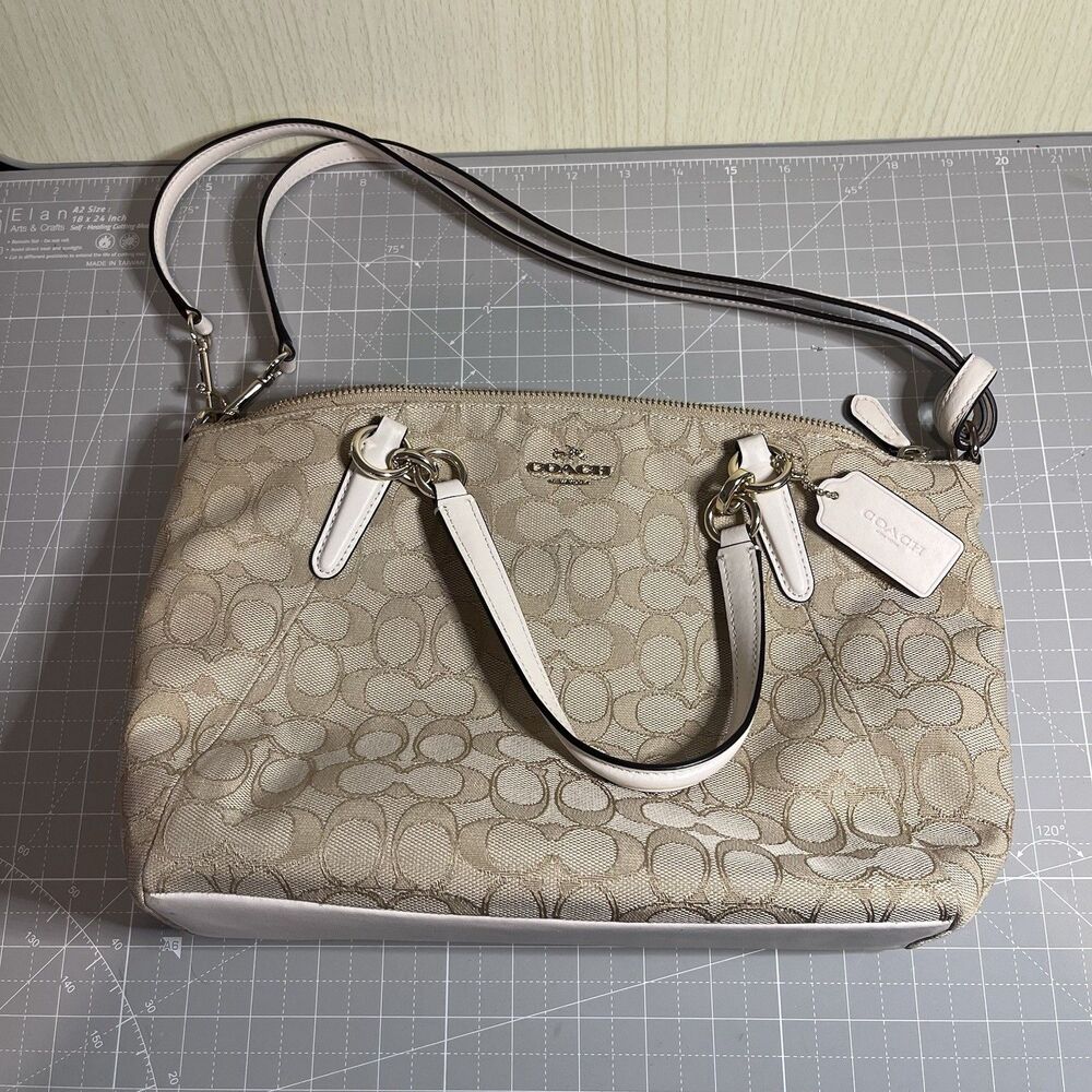 COACH SIGNATURE LIGHT KHAKI CHALK MINI KELSEY SATCHEL BAG HANDBAG